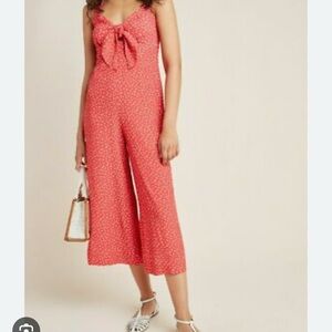 Kachel x Anthropologie Tie-Front Polka Dot Wide-Leg Jumpsuit